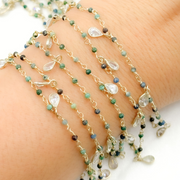 Chrysocolla & CZ Dangle Gold Plated Wire Chain.